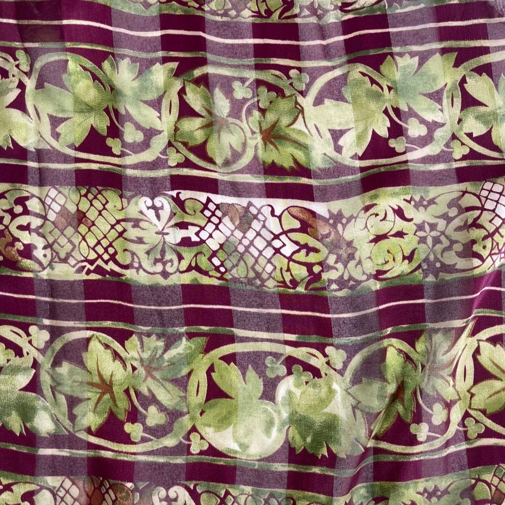 Vintage Scarf Floral Botanical Print Womens Burgundy Green Sheer Dark Academia